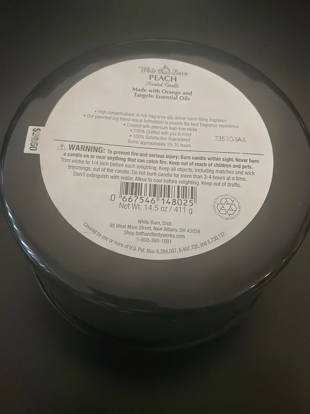 Bath & Body Works White Barn Peach Scented Candle